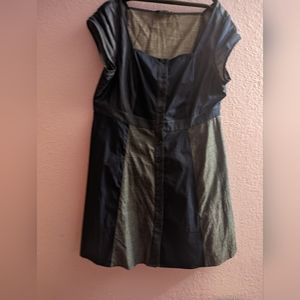 eShakti Square Neck Midi Denim Dress